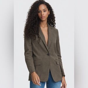 Rag & Bone olive green Ames seersucker blazer size 8 boxy structured one button